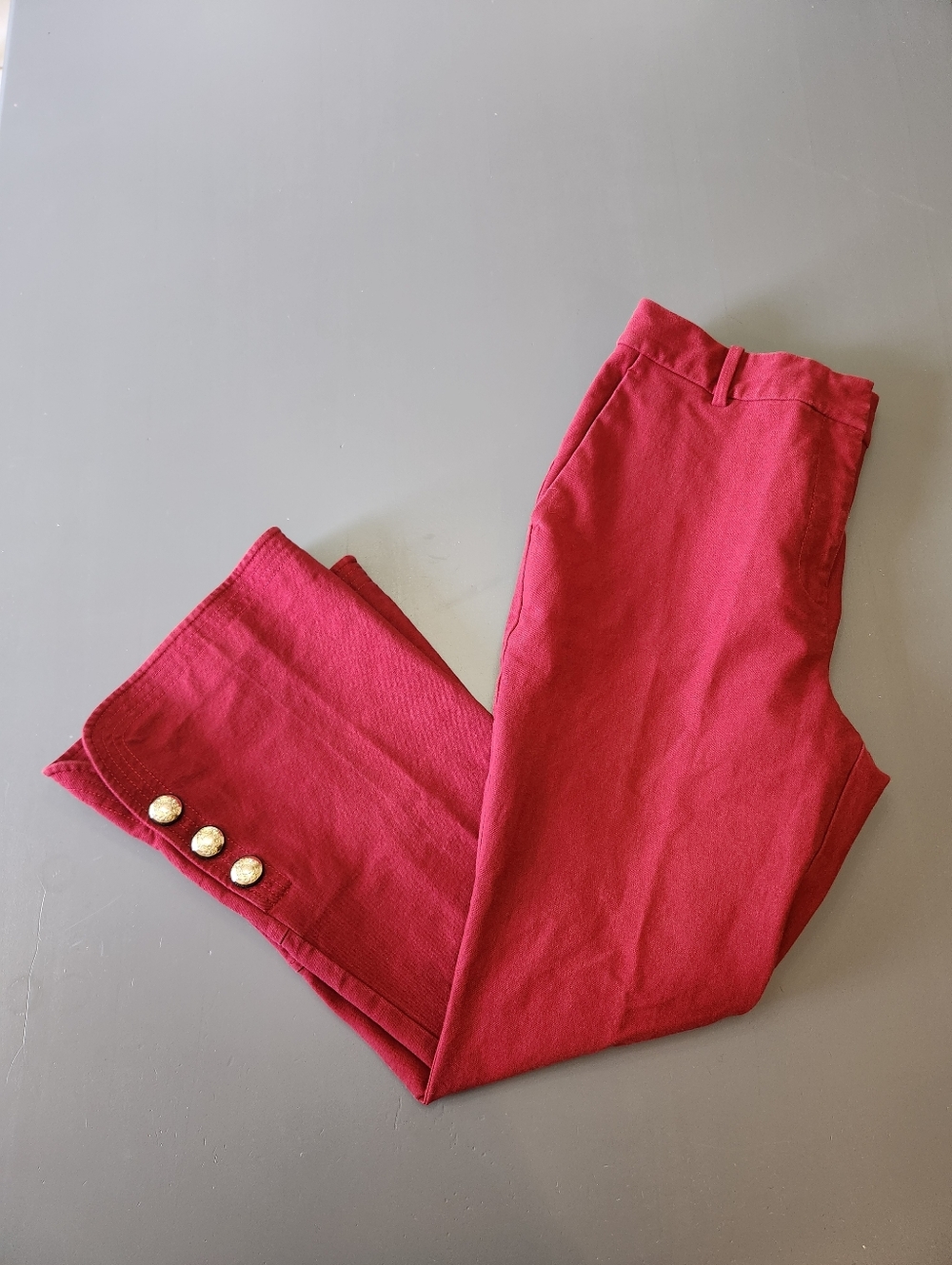 Derek Lam 10 Crosby Merlot Cropped Flared Trousers Sailor Buttons Sz 10 Nautical